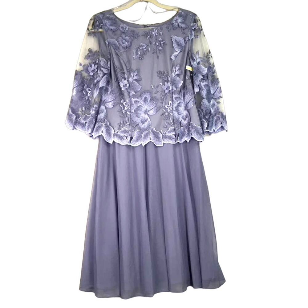 Alex Evenings Dress Size 4 Purple Embroidered Chiffon Mock Tea Knee Length Midi - Picture 4 of 14